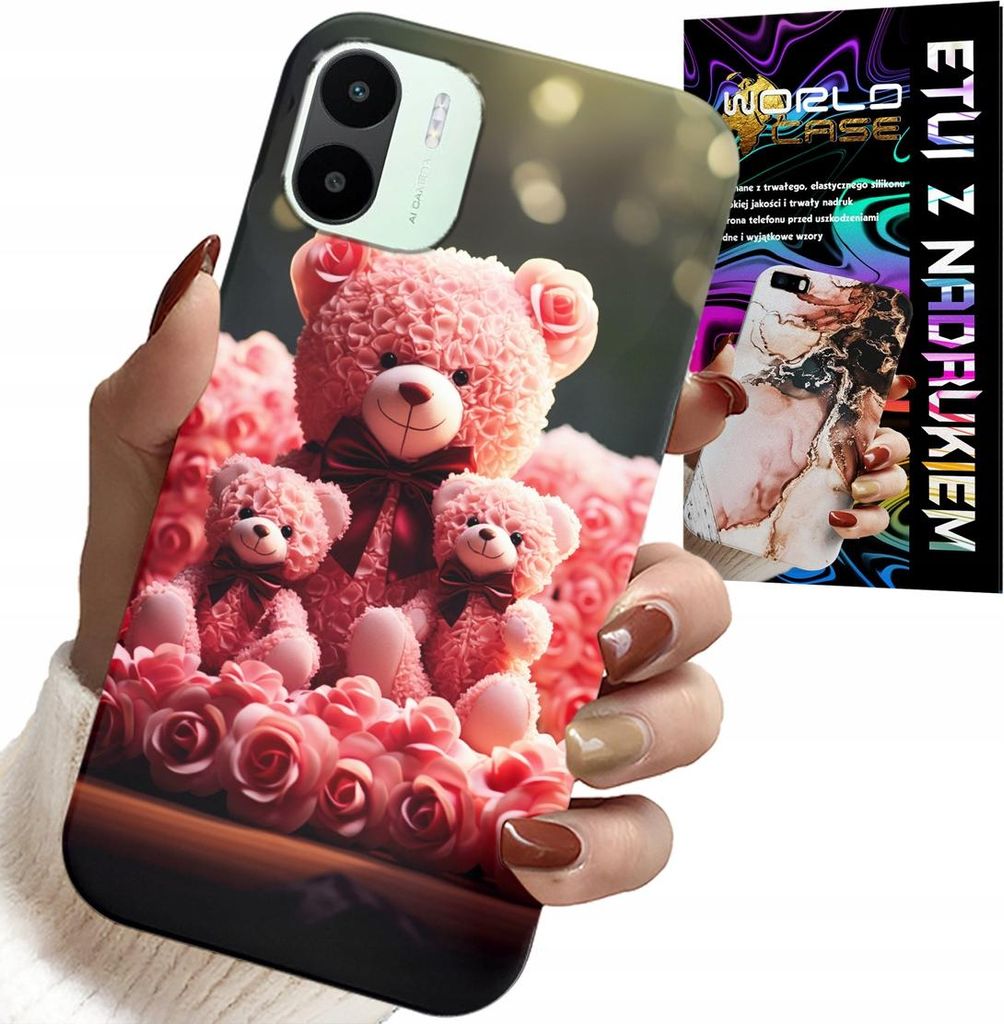 Etui Für Xiaomi Redmi A2 - Rose Teddybär Familiengeschenk + Folie