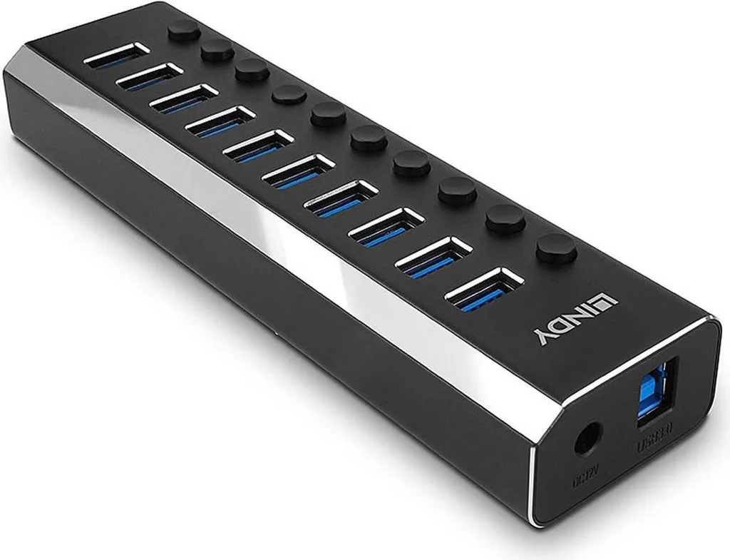 Hub USB 3.0 LINDY pour Station de Travail : 10 Ports et Interrupteurs