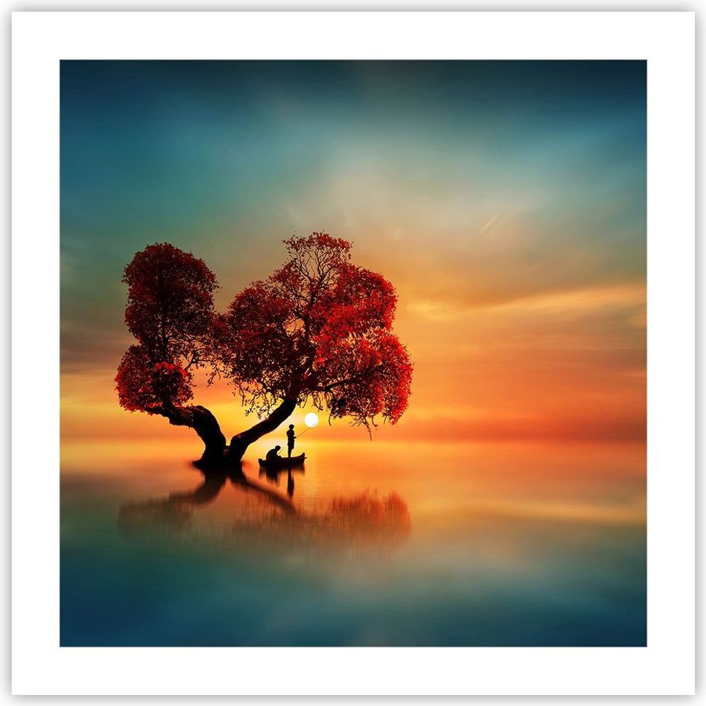 Poster - Poster ohne Rahmen - See Natur Nacht - 50x50 cm - Wand Bild - Wanddeko - Wandbilder - Kunstposter - Wandposter - Bilder - Kunstdruck - Wan...