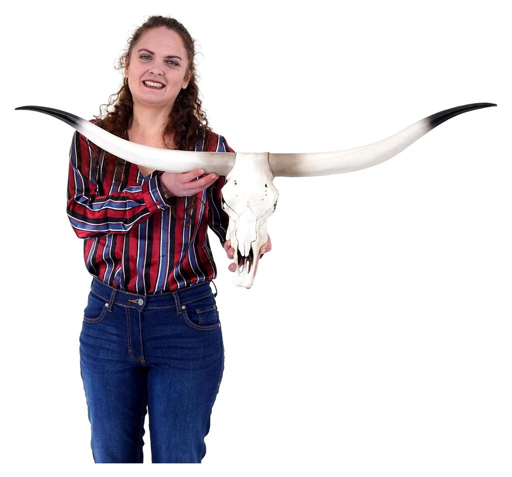 Deko Kuhschädel, Stierkopf Bulle Tierkopf Longhorn Trophäe, Polyresin 103x43x11cm