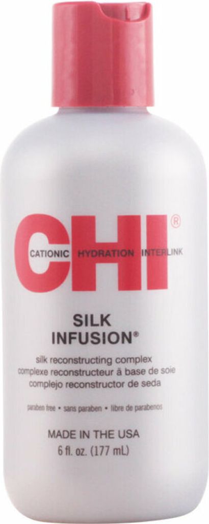 A bottle of CHI Silk Infusion hair treatment.