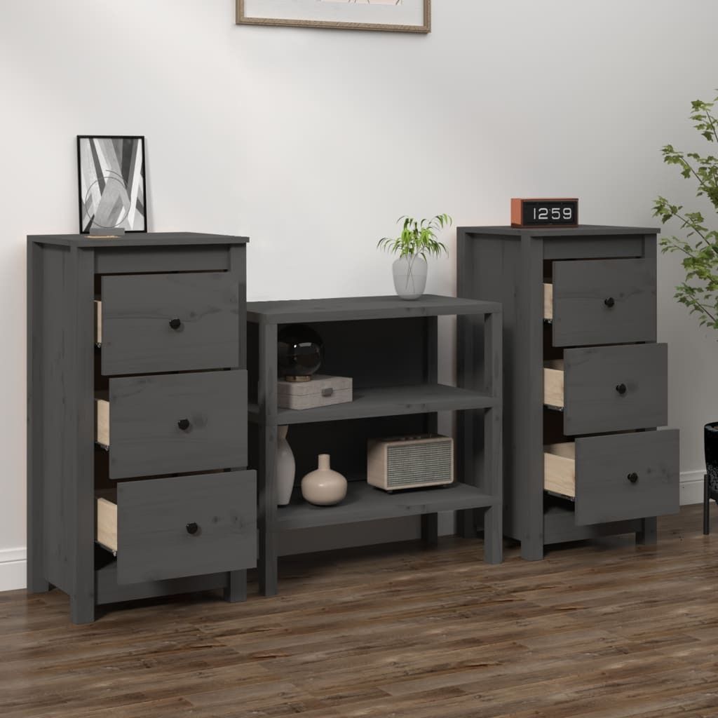 "2026 Promotion" Sideboards 2 Stk. - Anrichte - Grau 40x35x80 cm Massivholz Kiefer - Kommoden CC27733