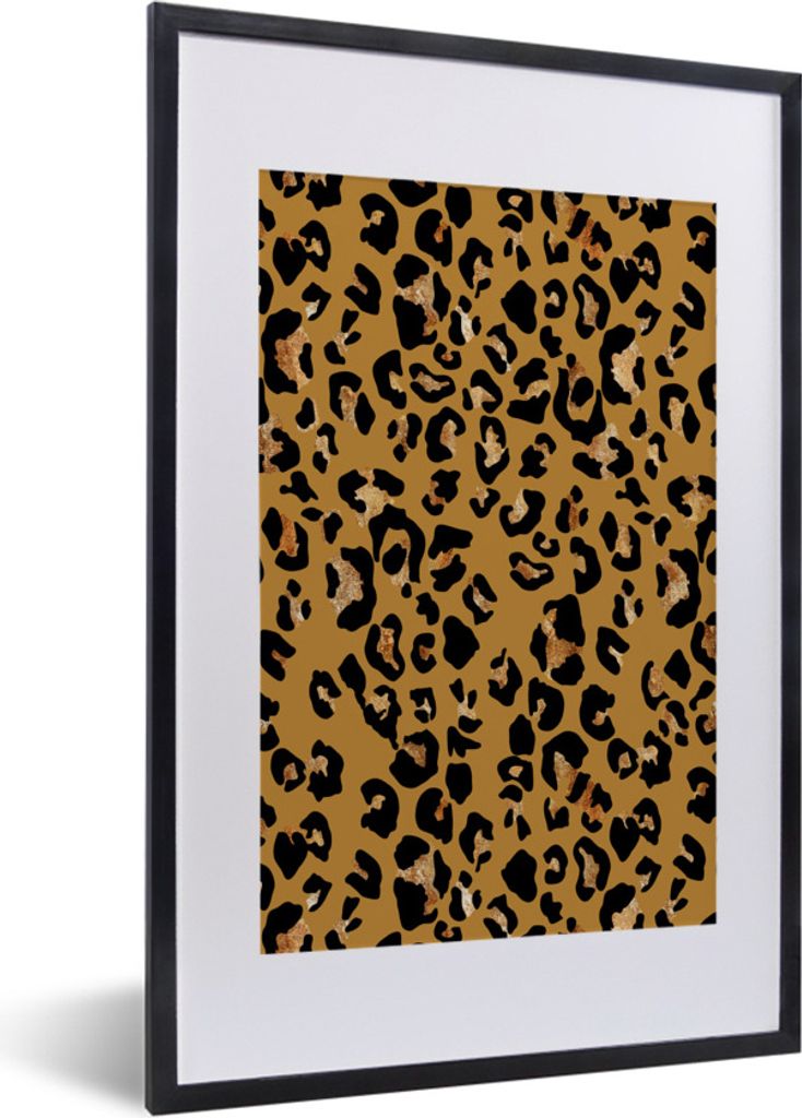 MuchoWow Gerahmtes Poster Pantherdruck - Muster - Gelb 40x60 cm - Poster mit Schwarzem Bilderrahmen Wandposter Rahmen Foto Bilder - Poster in Rahmen