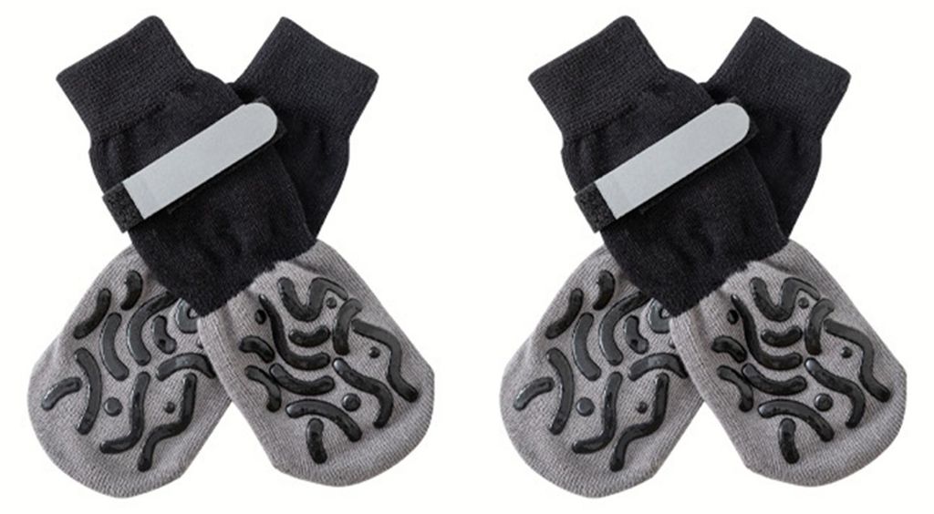 4er-Pack rutschfeste Hundesocken mit Silikonnoppen – verhindert Pfotenlecken – verstellbarer Riemen – atmungsaktiv, wasserdicht, elastisch ...