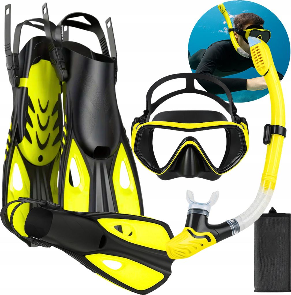 Tauchset Maske mit Schnorchelflossen zum Schwimmen Größen 38-42