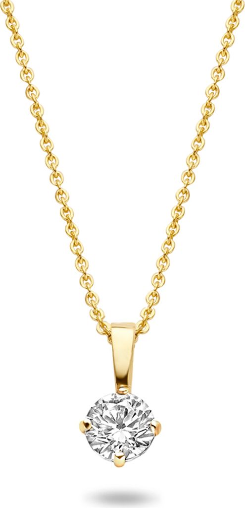 New Bling 9NBG-0231 Goldkette mit Anhänger - Damen - Zirkonia - 4 mm Durchmesser - 4 Beinfassung - Ankerglied - 39 + 3 + 3 cm - 14 Karat - Gold