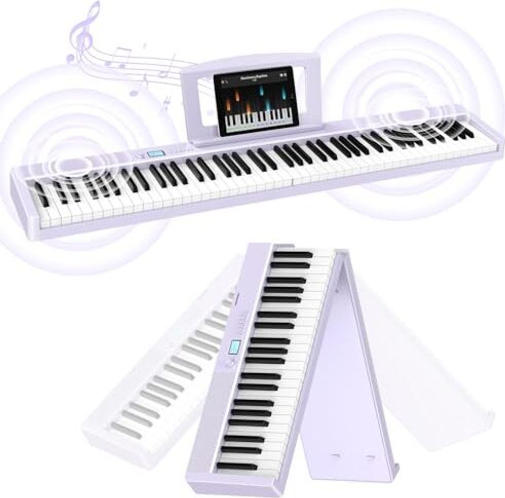 E Klavier 88 Tasten: Tastatur Bluetooth faltbare Elektromante 1800 mAh Akku Support Midi 10 W Lautsprecher Sustain Pedal Music Stand Aufkleber Audio