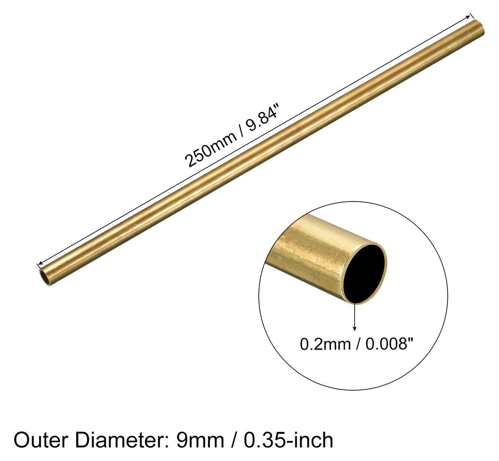 250mm L?nge Messingrohr 9mm Au?endurchmesser, Nahtlose Gerades Rohr 0,2mm Wandst?rke, Messing Rundrohr fš¹r Industrie Bauwesen Garten Haushalt Ba...