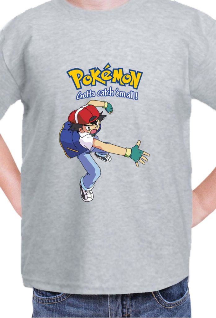 Kinder T-Shirt Japan Manga Anime Comics Pokemon 014, / Grau