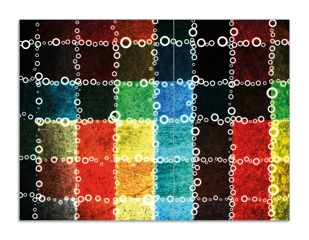 Wallario Herdabdeckplatte aus Glas, Größe 70 x 52 cm 2-teilig, Motiv Buntes Patchwork-Muster mit Kreisen