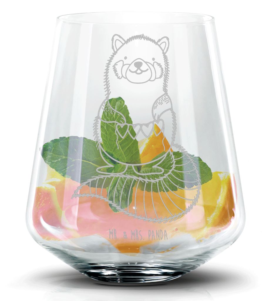 Mr. & Mrs. Panda Cocktail Glas Roter Panda - Transparent - Geschenk, Herz, Liebling, Martiniglas, Longdrinkglas, Cocktailglas, Liebe, Lieblingsmens...