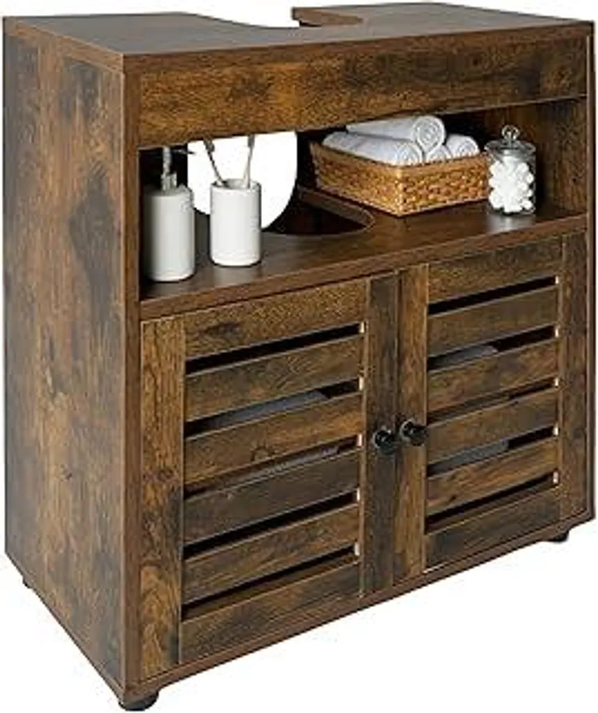 Mobile sottolavabo, A x L x P: 63 x 60 x 30 cm, 3 scomparti, MDF, mobile sottolavabo da bagno, marrone