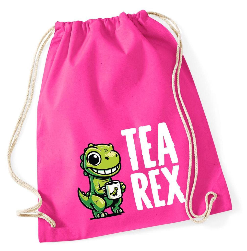 Huuraa Turnbeutel Tea Rex Dinosaurier 12 Liter Fuchsia Baumwolle Rucksack Geschenkidee