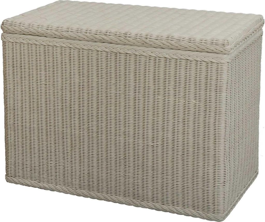 KRINES HOME Wäschesortierer aus echtem Rattan mit 3 Fächern / Wäschesammler, Wäschetruhe unterteilt (Weiss)