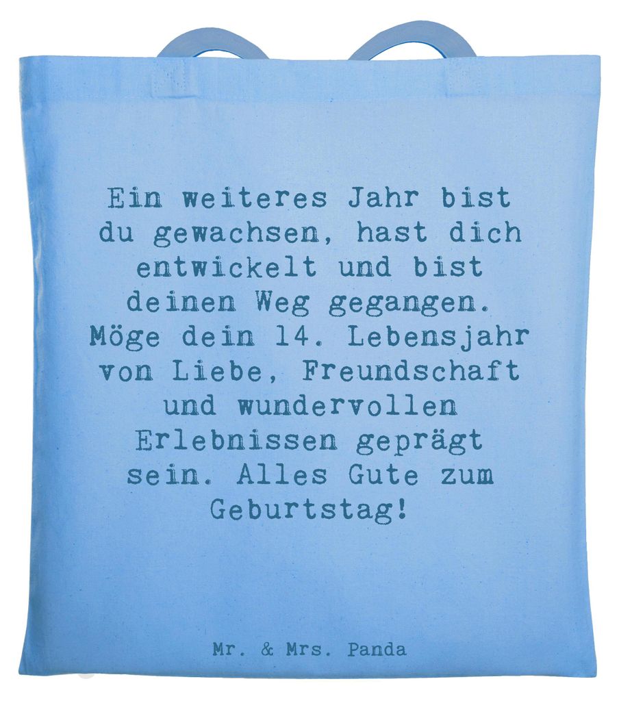 Mr. & Mrs. Panda Tote Bag Spruch 14. Geburtstag - Sky Blue - Geschenk, Geburtstagsfeier, Freundschaft, Laptoptasche, Teenager, Schultasche, Tasche,...