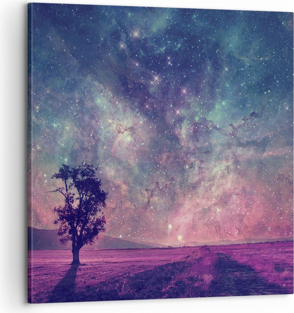 Bild auf Leinwand - Leinwandbild - Einteilig - Kosmos Baum Wiese - 60x60cm - Wand Bild - Wanddeko - Wandbilder - Leinwanddruck - Bilder - Wanddekor...