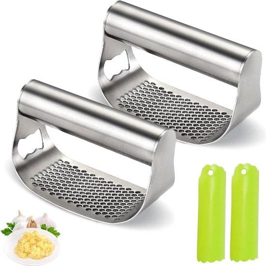 Edelstahl Knoblauchpresse mit Flaschenöffner 2er Set