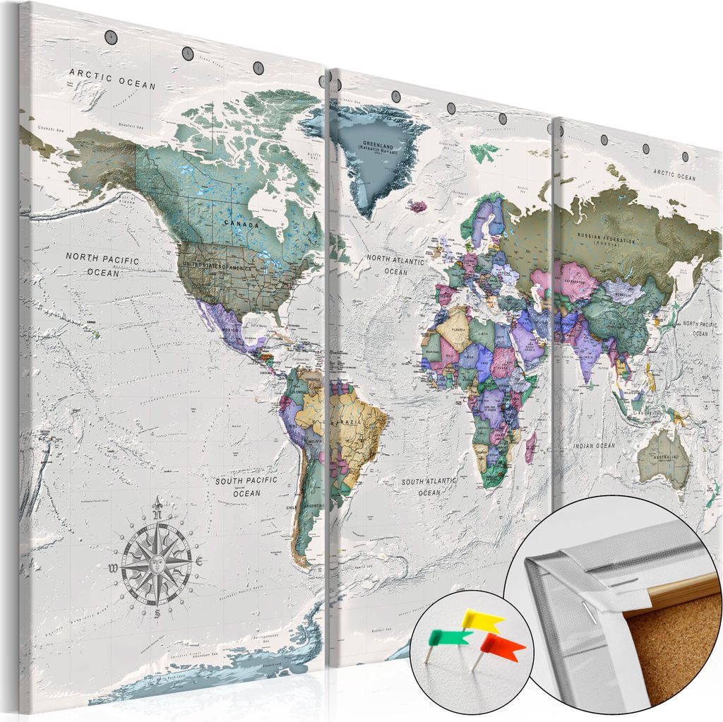 Vliesstoff Korkbild - World Destinations (3 Parts) 90x60 cm Karten k-A-0380-p-e
