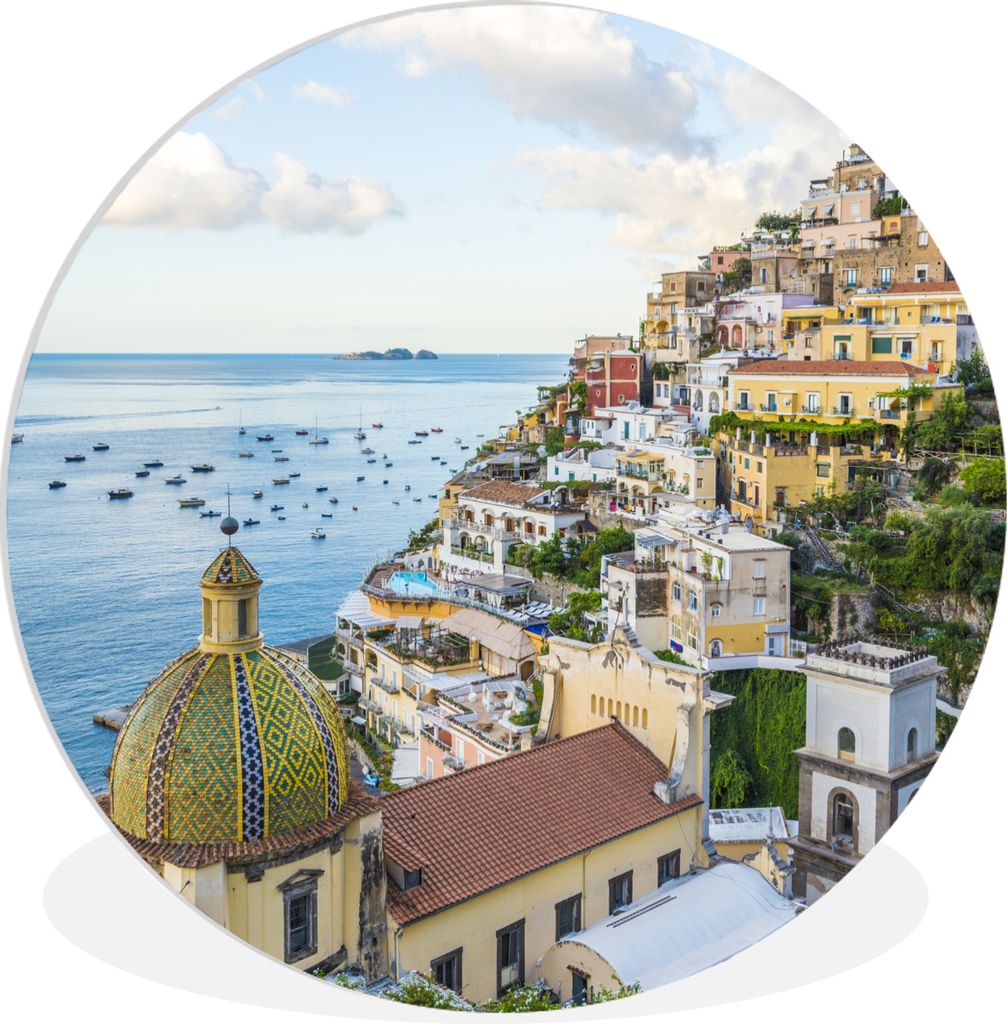 MuchoWow Rundes Wandbild - Runde Bilder Italien - Positano - Wasser Ø 60 cm Kreis Wanddekoration Kunststoff - Wandkreis - Wandschmuck - Wand Kre...