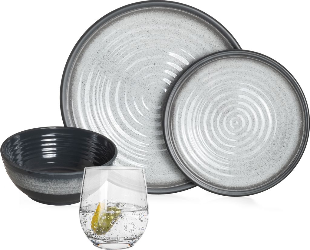 Melamin Camping Geschirr Set 4 Personen Stone Grey + 4 Produktbild 