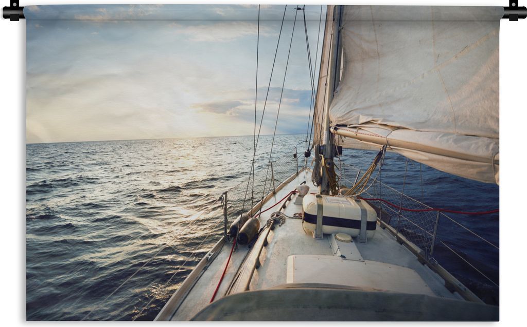 MuchoWow Wandteppich Wandbehang Meer - Segelboot - Sonne 60x40 cm Tapisserie Dekoration Wandtuch - Wanddekorationen