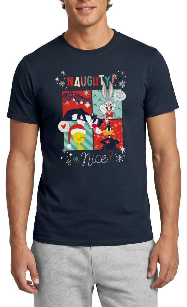 Spreadshirt Looney Tunes Böse Oder Lieb Weihnachten Bugs Bunny Männer T-Shirt, L, Navy