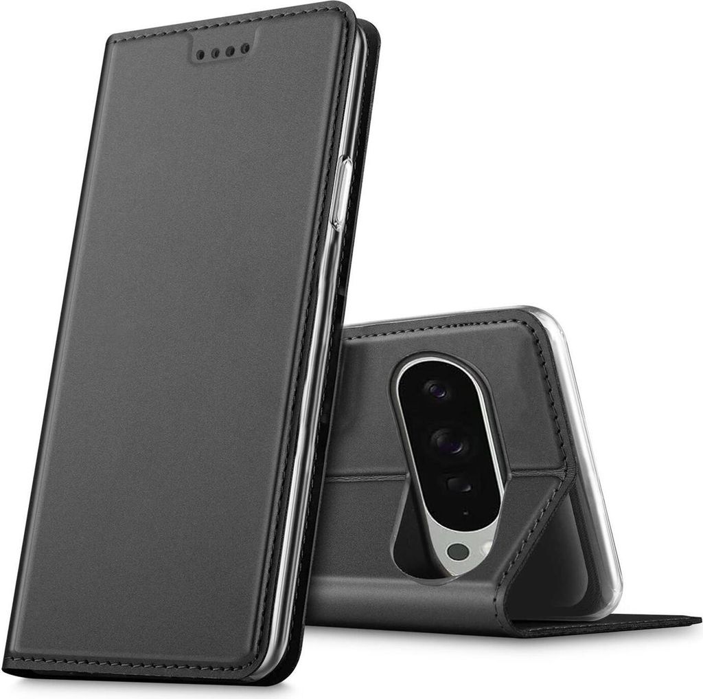 Conie Ultra Slim Klapp Tasche für Google Pixel 9 Pro Kartenfach Hülle Rundumschutz in Anthrazit / Grau
