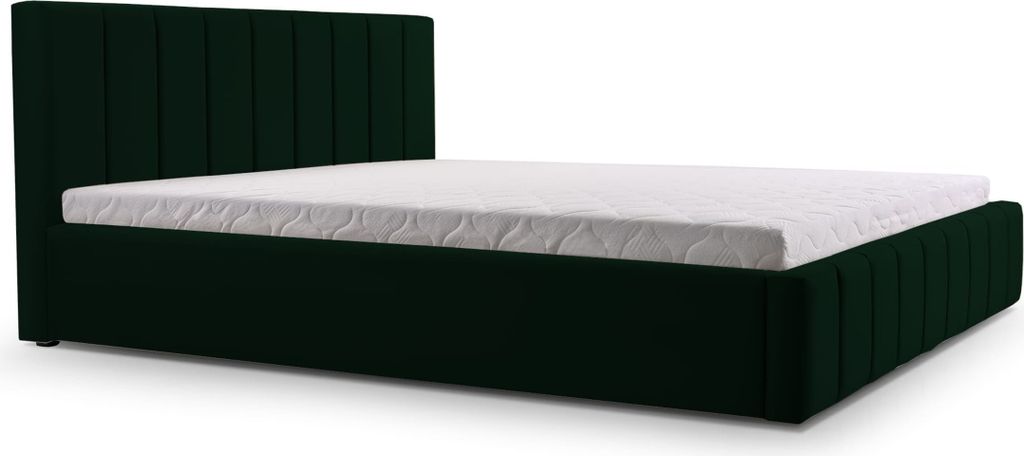 MOEBLO Polsterbett Bett 01 – Doppelbett mit Kopfstütze, Rahmenbettgestell, Bettkasten, Lattenrost und gepolstertem Kopfteil - 180x200 - Bottle G...