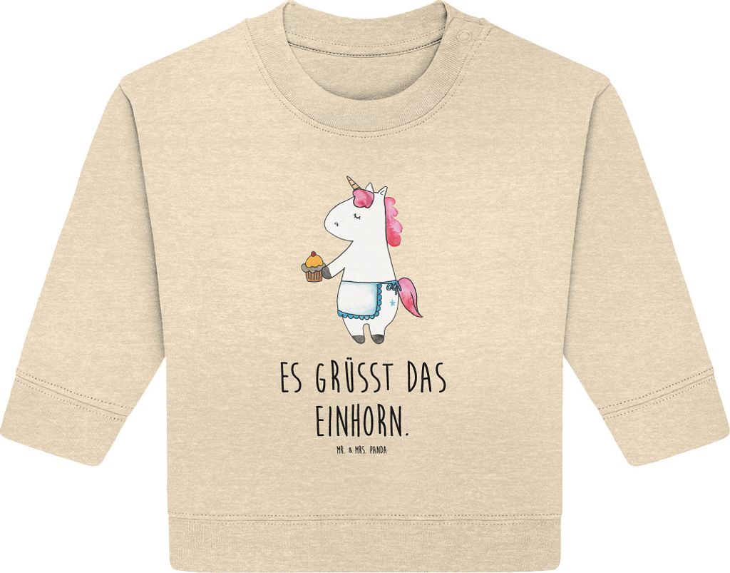 Mr. & Mrs. Panda Organic Baby Pullover Einhorn Muffin 12. - 18. Monat - Natural Raw - Geschenk, Unicorn, Backen, Bullover, Liebesgrüße, Geburtstag