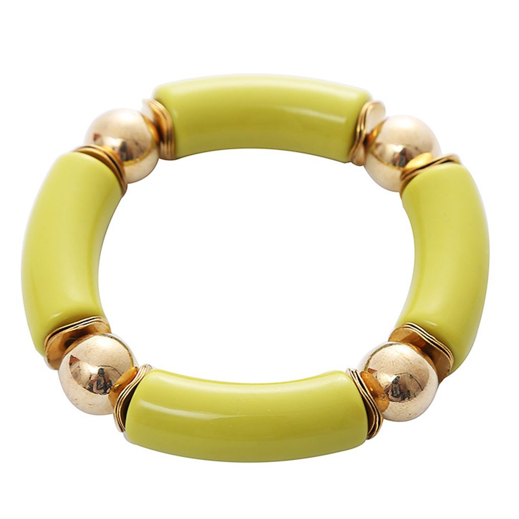 Damen-Armband, Bogenrohr, elastische Perlen, Schmuck, dickes farbiges Vintage-Armband für Party-Hellgelb