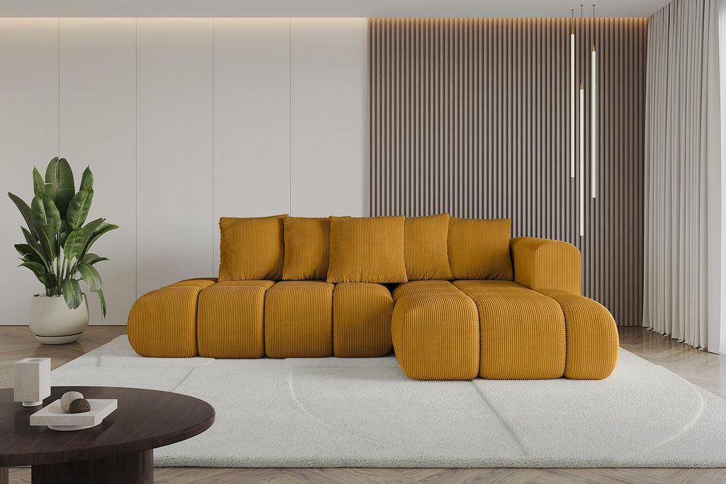 ALTDECOR Ecksofa mit Schlaffunktion und Bettkasten CLOUD-L-v1 280x185x90 Senfgelb - Corner Sofa Bett Eckcouch Couch L-Form Schlafcouch Ausziehbar W...
