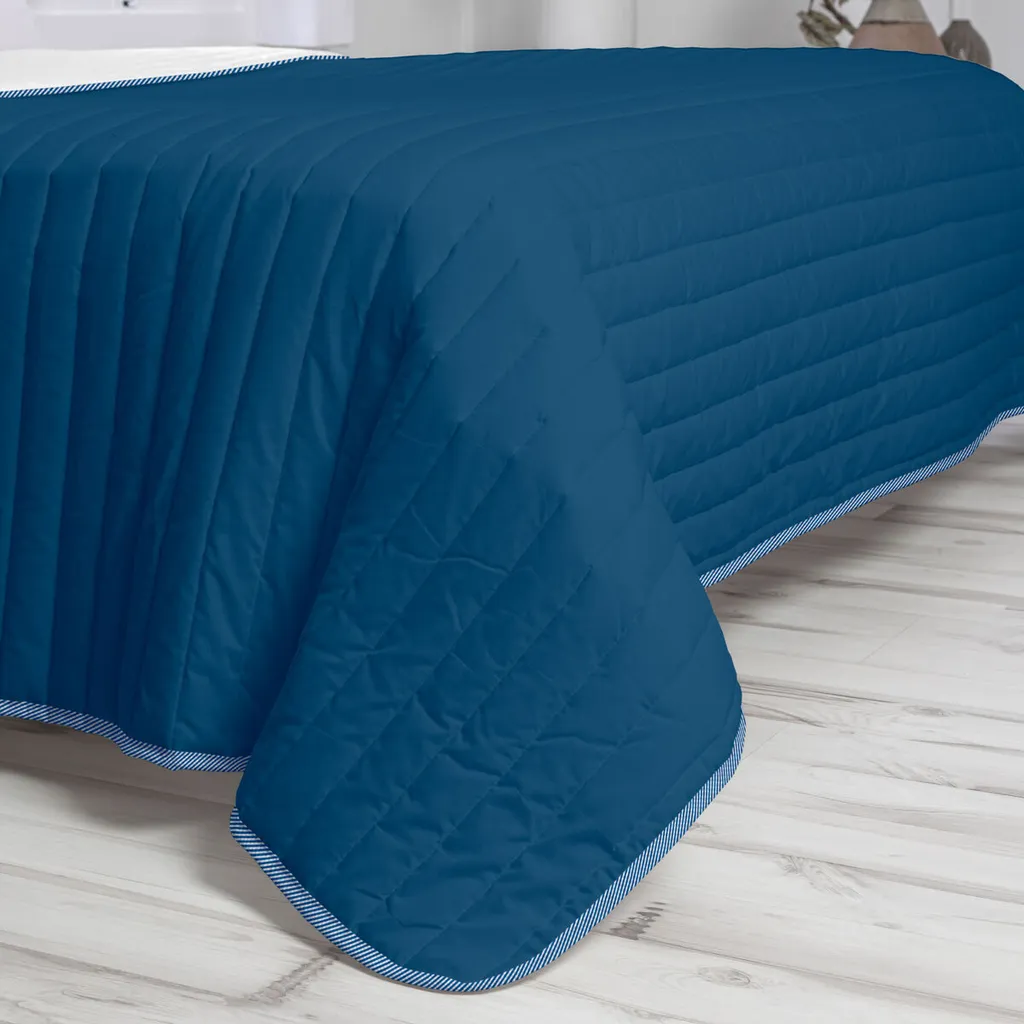 Copriletto reversibile HappyFriday Basic Dash bianco blu navy 240 x 260 cm - 4
