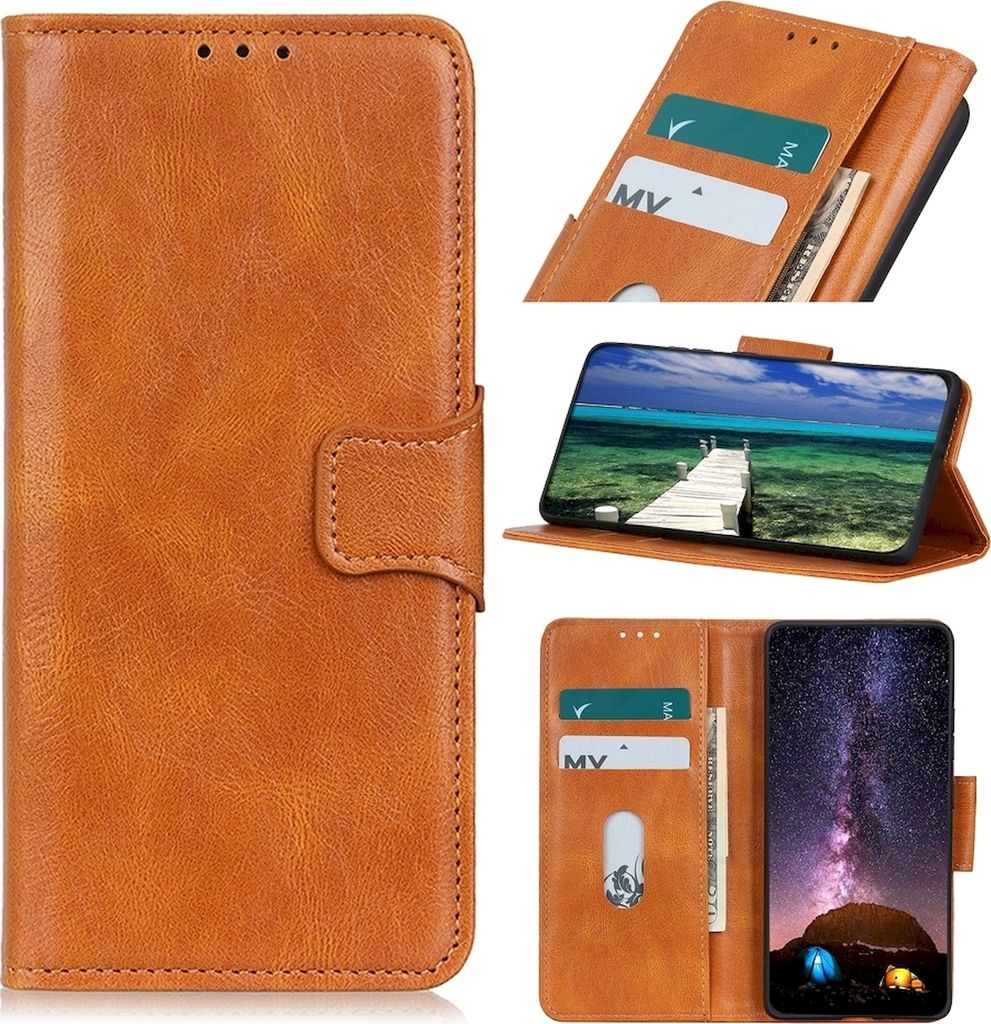Mobigear Classy Motorola Edge (2021) Hülle Klapphülle Geldbörse - Cognac