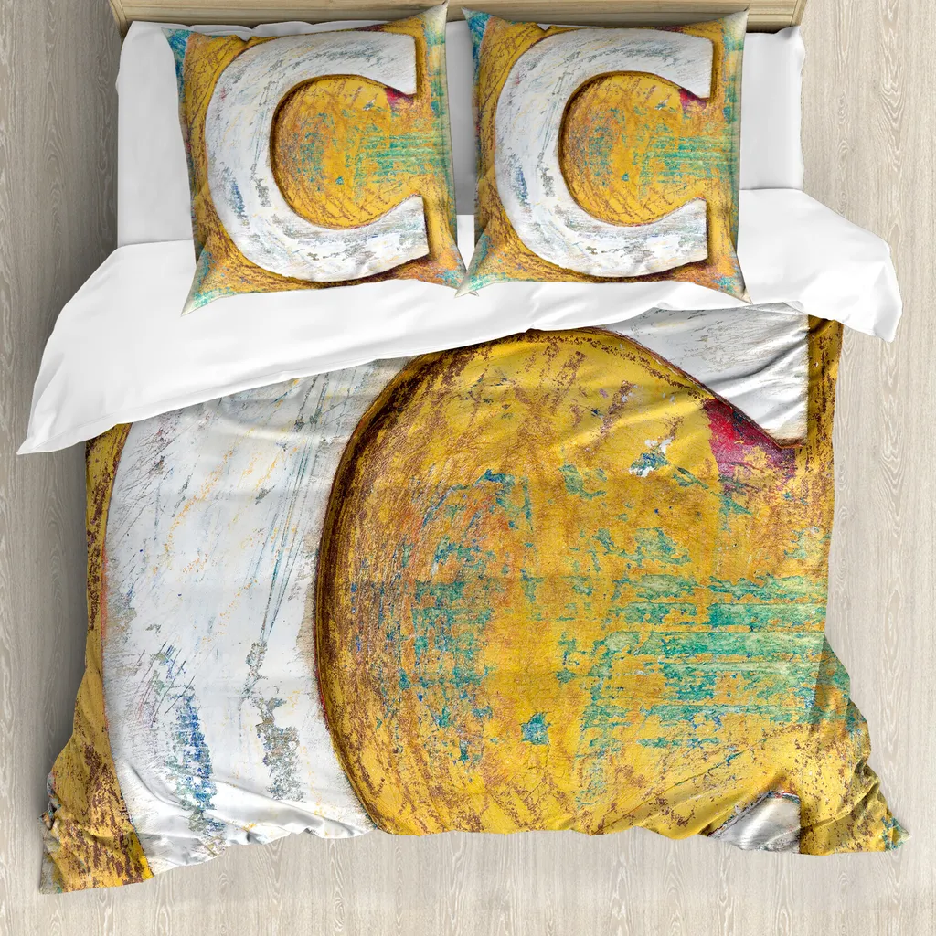 Housse de couette 200x200 pour chambre style rétro Lettre C Vert