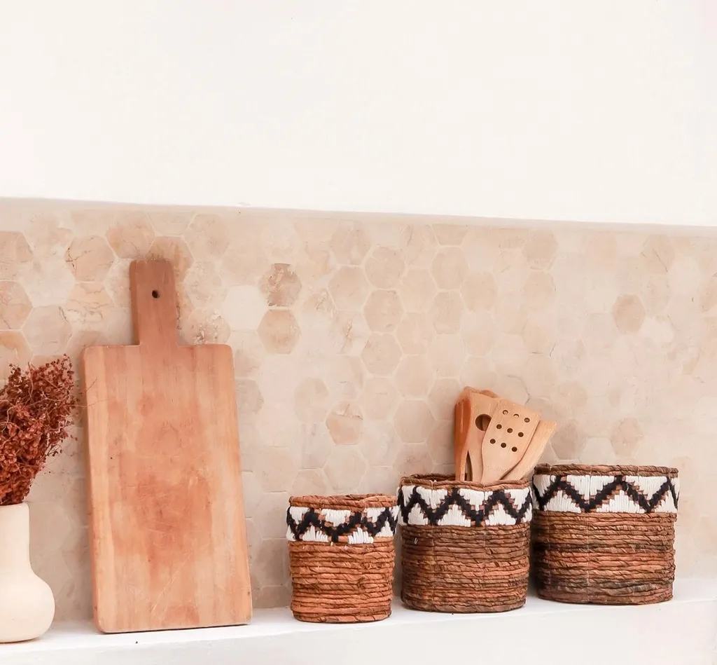 Cache-pot macramé et panier de rangement Sadara - Set de 3 tailles