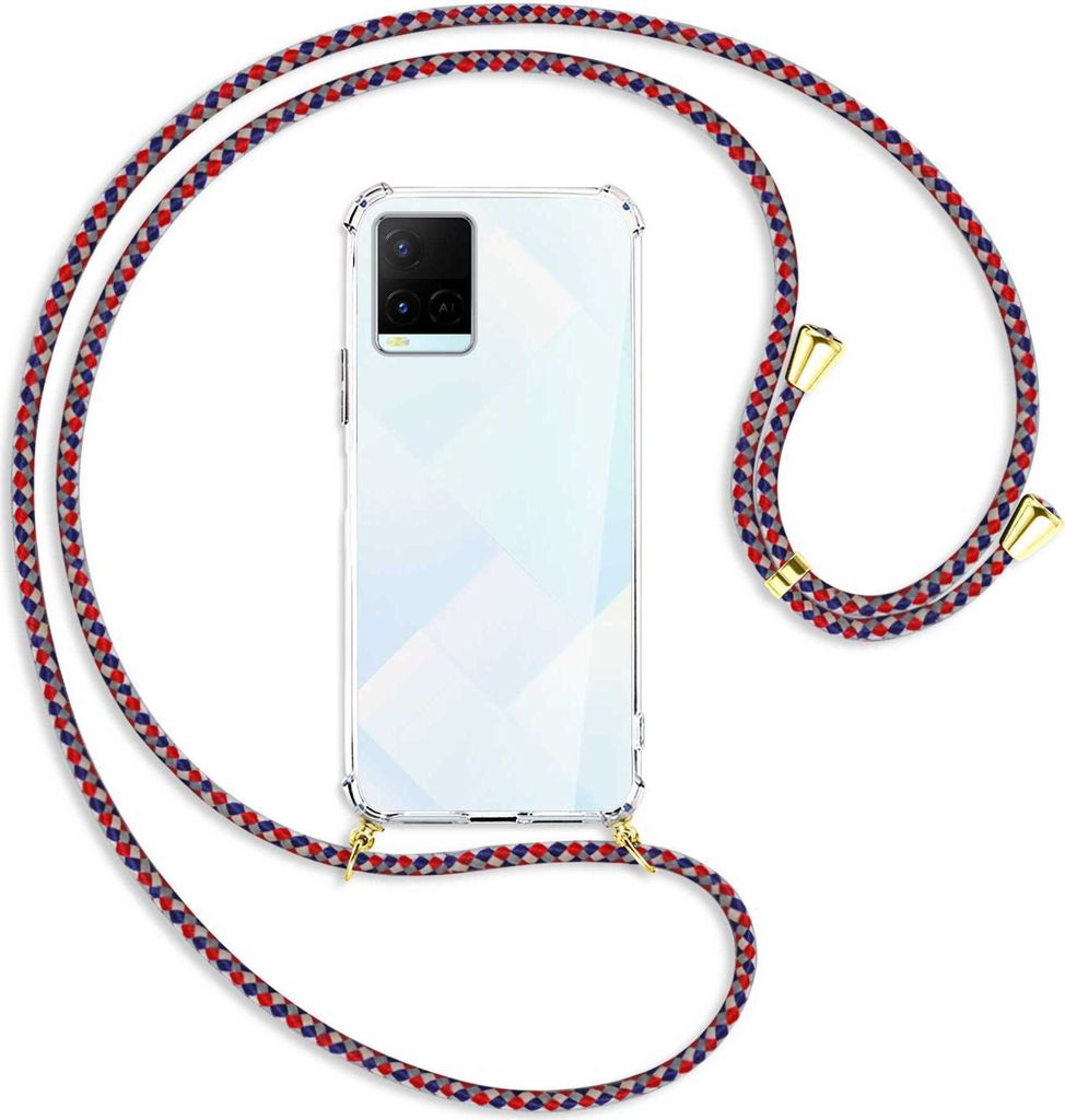 Handykette Backcover-Schutzhülle mit Band (Metall goldfarben) für vivo Y21s (6.51''), Y33s - silber/blau/rot