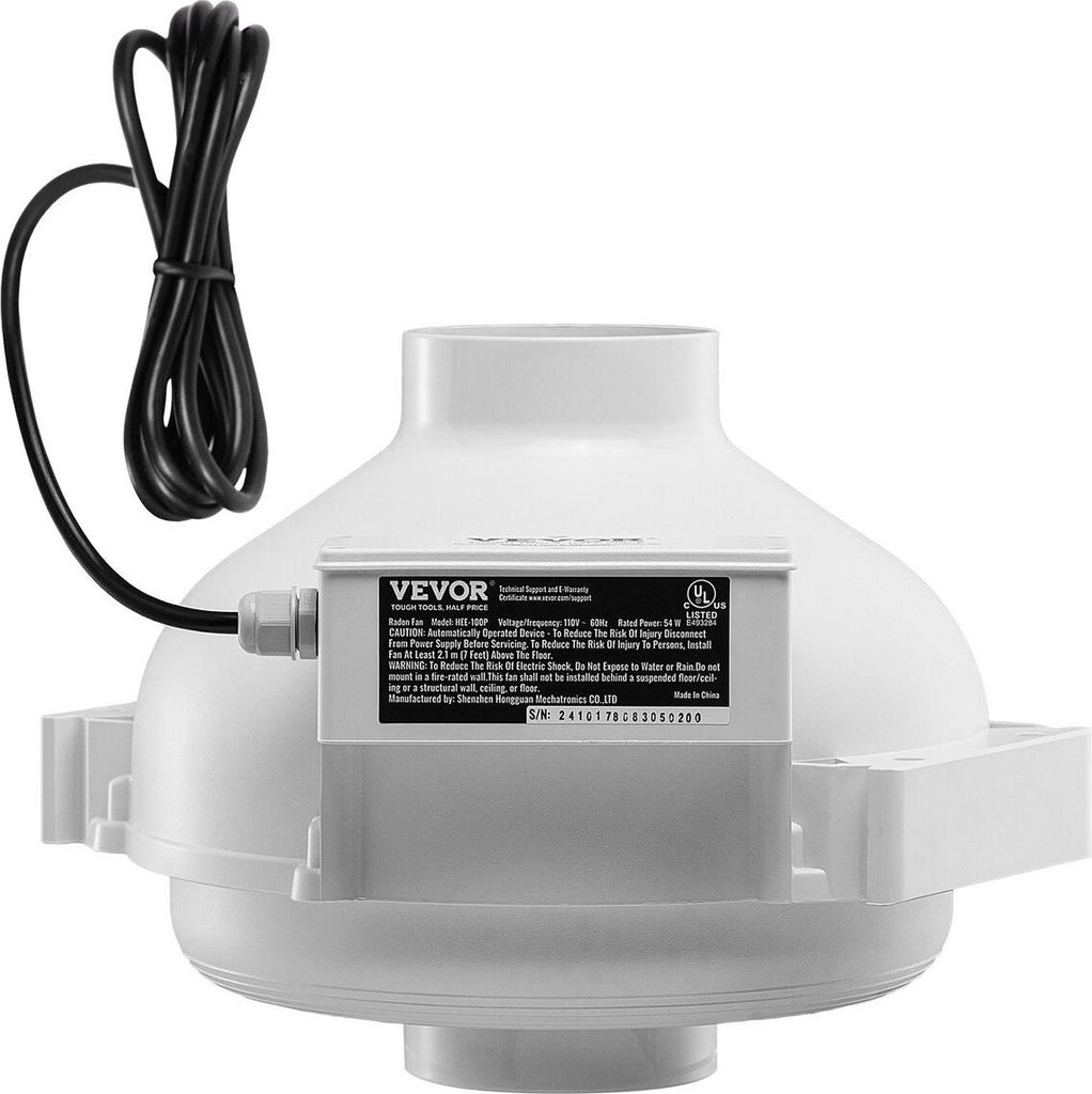 4" to 3.5" Radon Mitigation Fan System Kit Quiet 260 CFM Inline Duct Fan