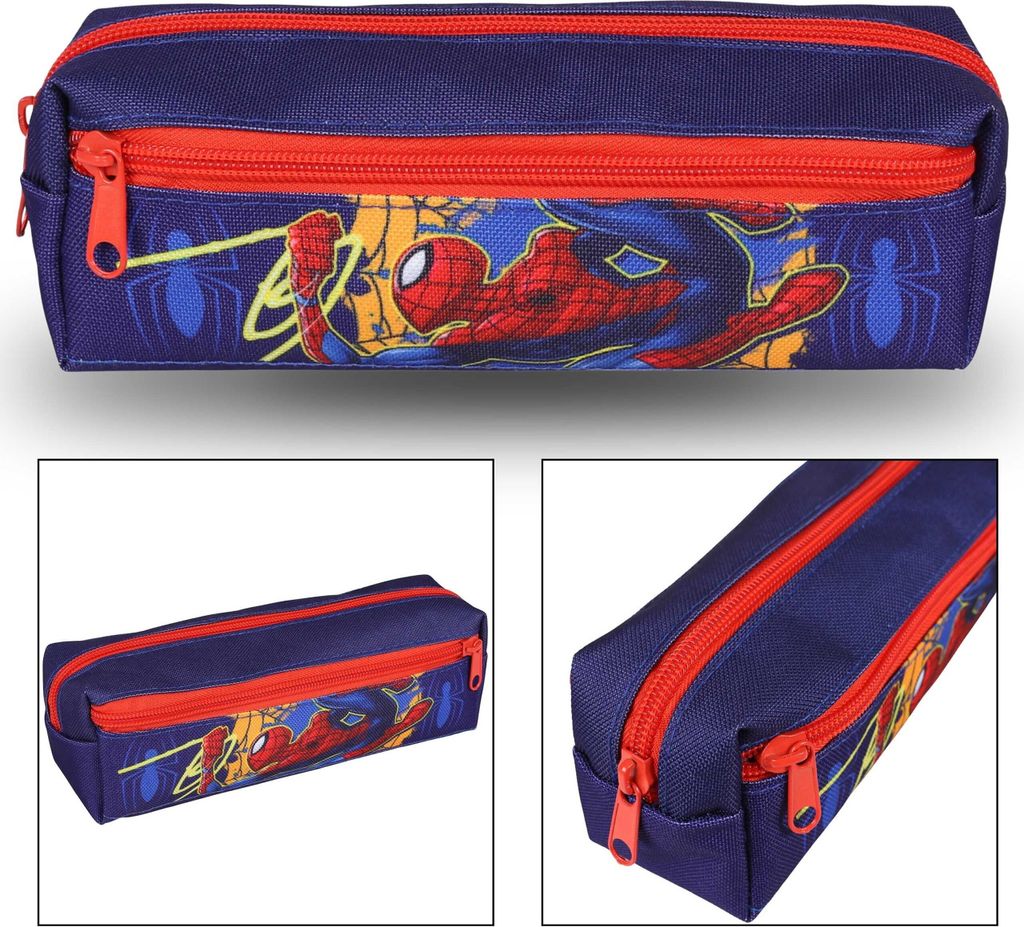 MARVEL SpiderMan dunkelblaues Federmäppchen in Zylinderform, 3 Fächer mit Reißverschluss 21x6x7 cm