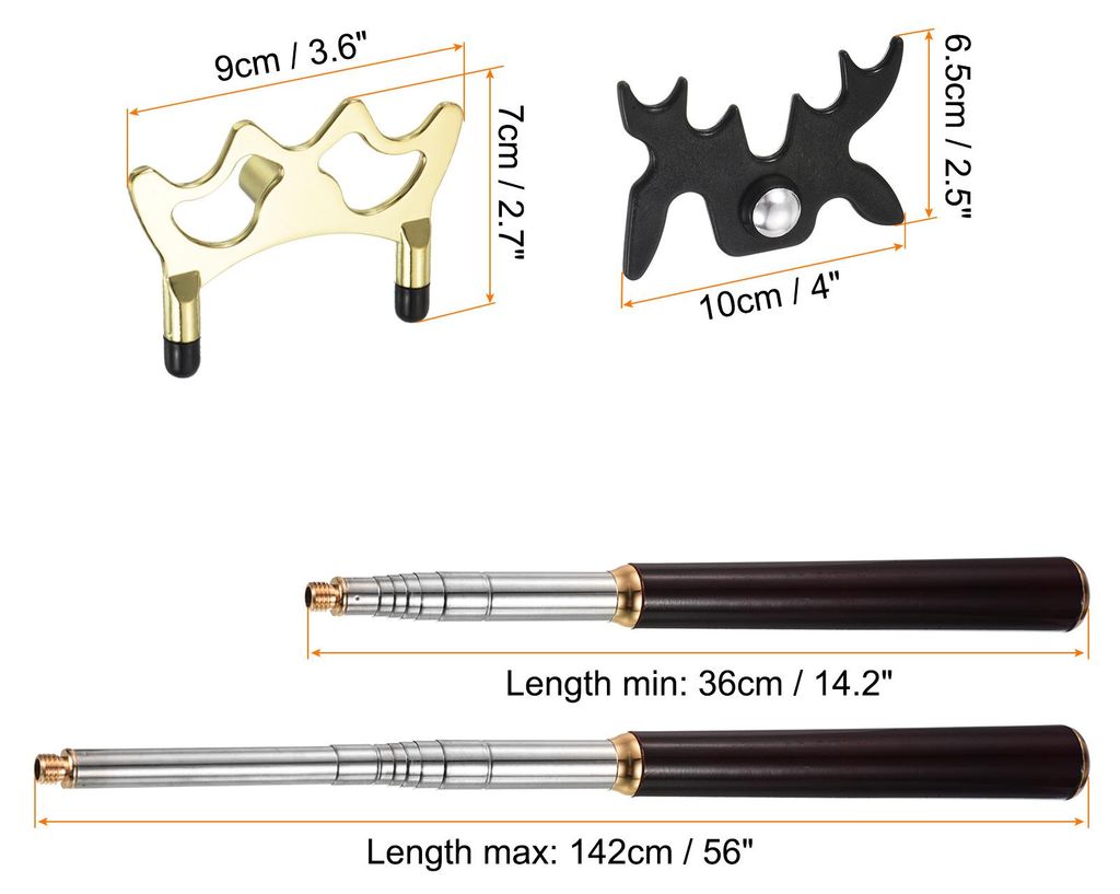 Einziehbarer Billard-Queue-Stick-Brš¹cke, Holz-Pool-Queue-Zubeh?r mit abnehmbarem Metall-Niedrigbrš¹cken-Kopf fš¹r Pooltisch-Wettbewerb, Gold...