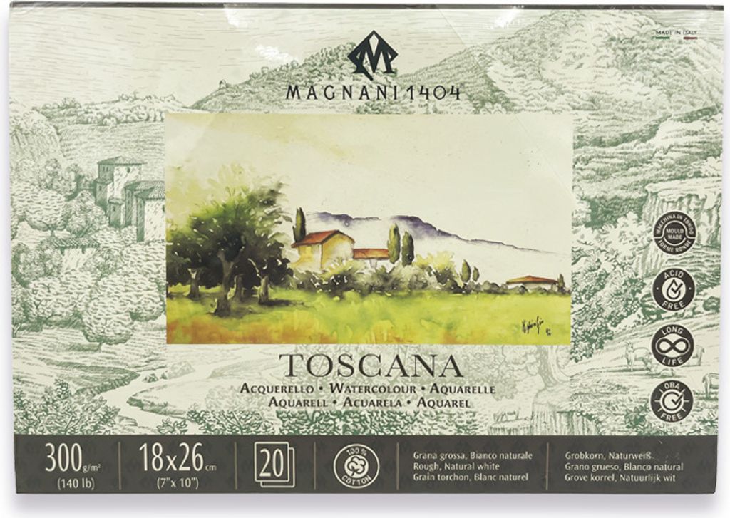 Magnani 1404 : TOSCANA : Watercolour Block : 18 x 26cm : 300gsm : 20 Blatt : Rough