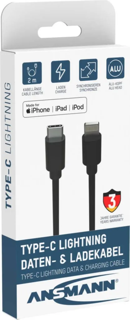 Câble Lightning USB-C ANSMANN 1700-0107 Robuste et Long de 2 Mètres - 8