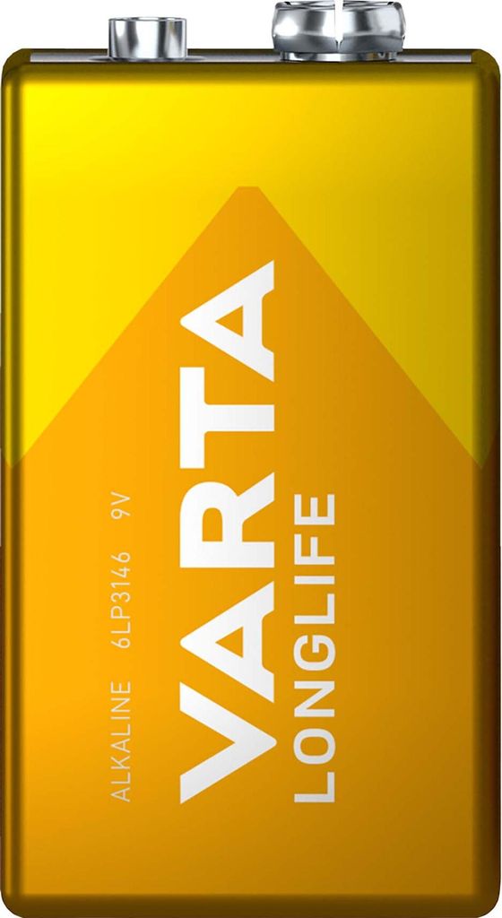 A single 9V battery with the Varta brand logo and product details printed on it.