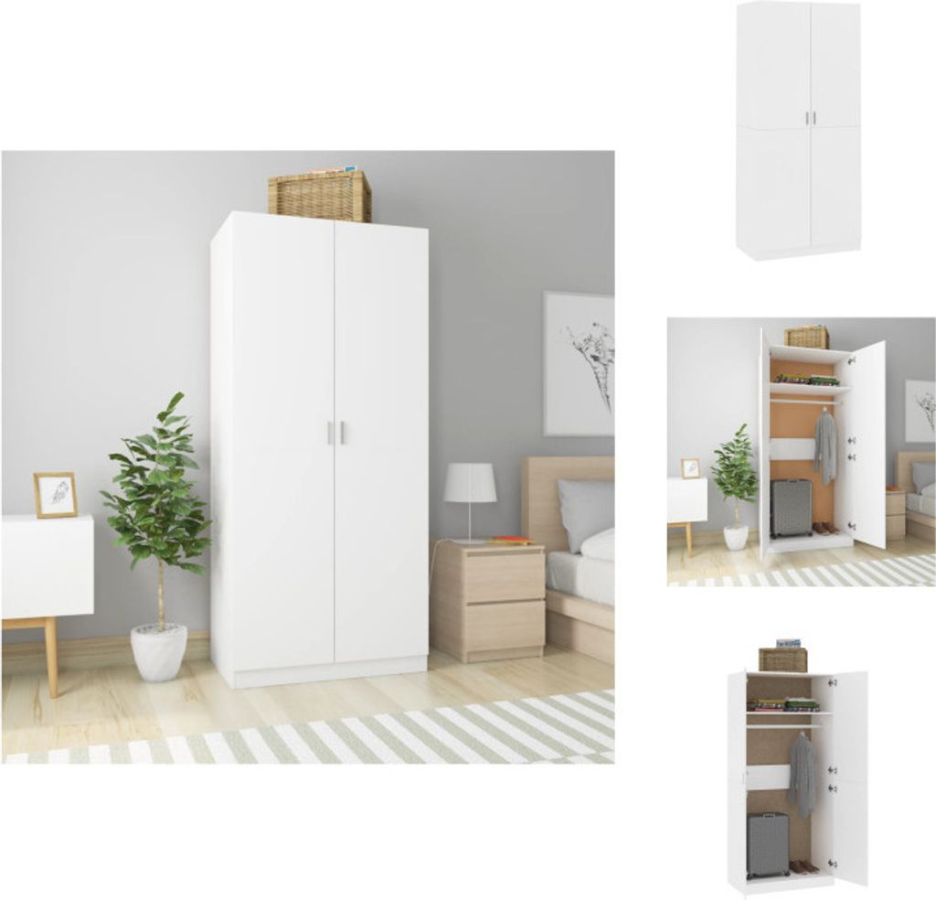 vidaXL Kleiderschrank Weiß 90x52x200 cm Holzwerkstoff - Kleiderschränke