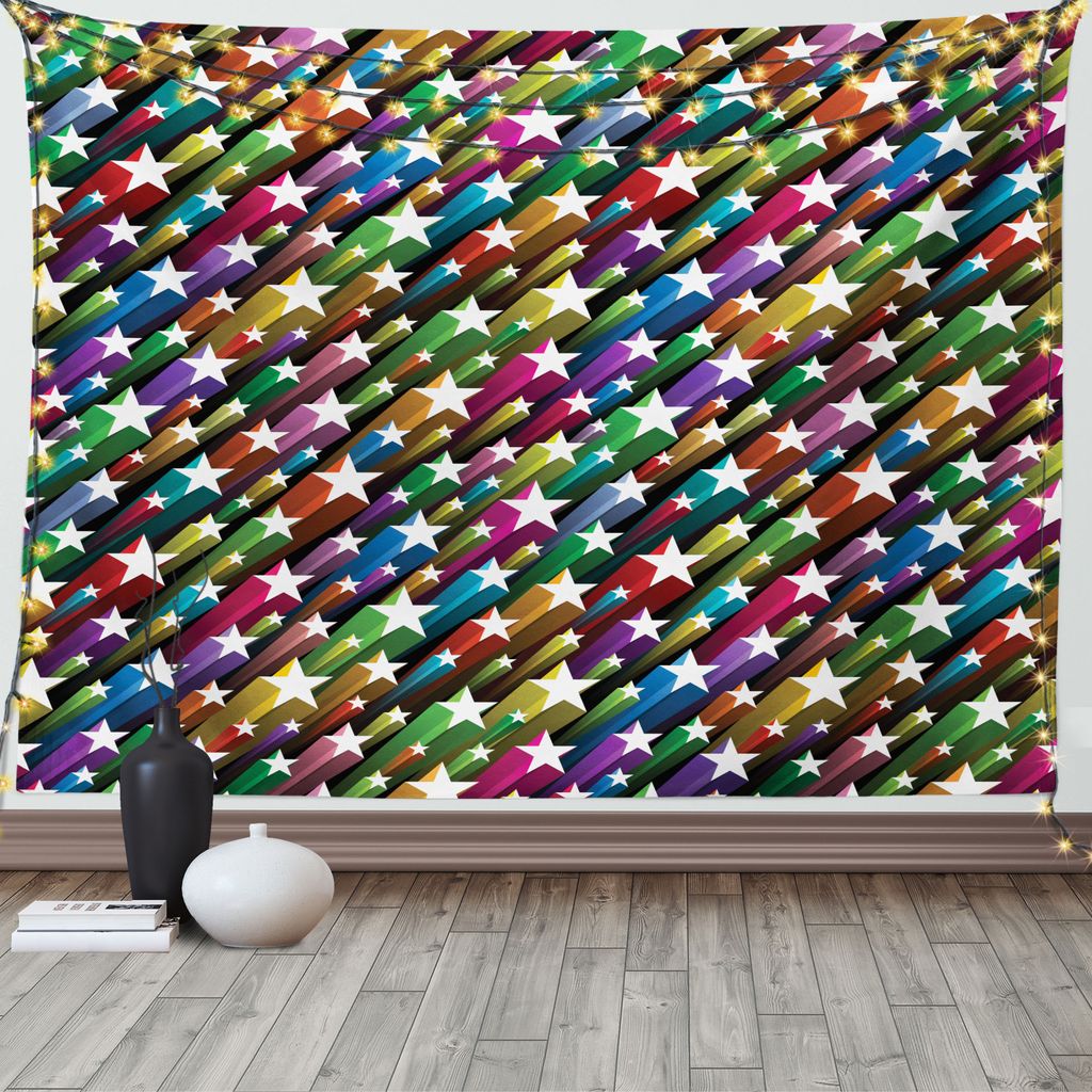 ABAKUHAUS Bunt Wandteppich, Sterne Disco, Wohnzimmer Schlafzimmer Wandtuch Seidiges Satin Wandteppich, 150 x 100 cm, Mehrfarbig