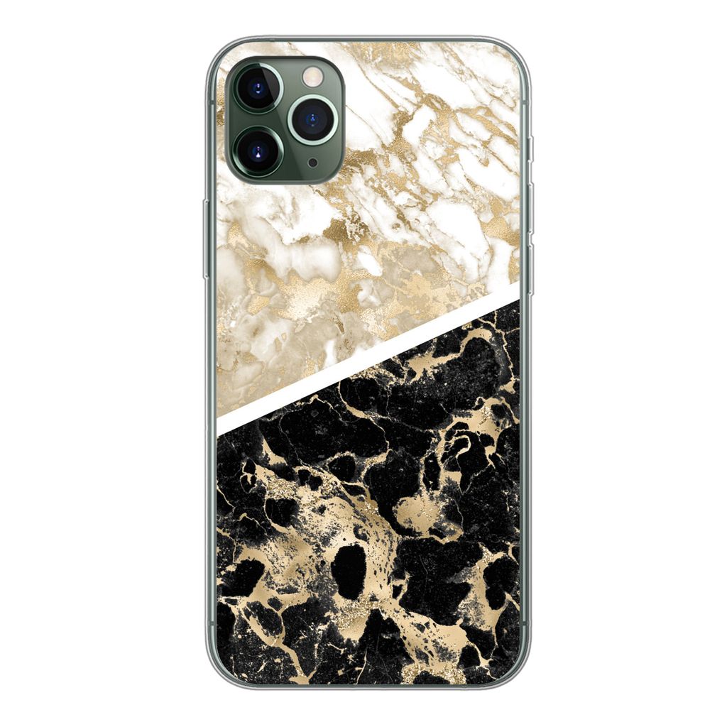 MuchoWow Handyhülle Schutzhülle Hülle für iPhone 11 Pro Max Marmor - Schwarz und Gold - Schick Silikon Softcase Handy Hülle - Schutz