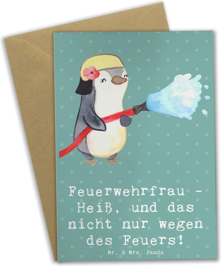 Mr. & Mrs. Panda Grußkarte Feuerwehrfrau Heiß - Meeresbrise Produktbild 