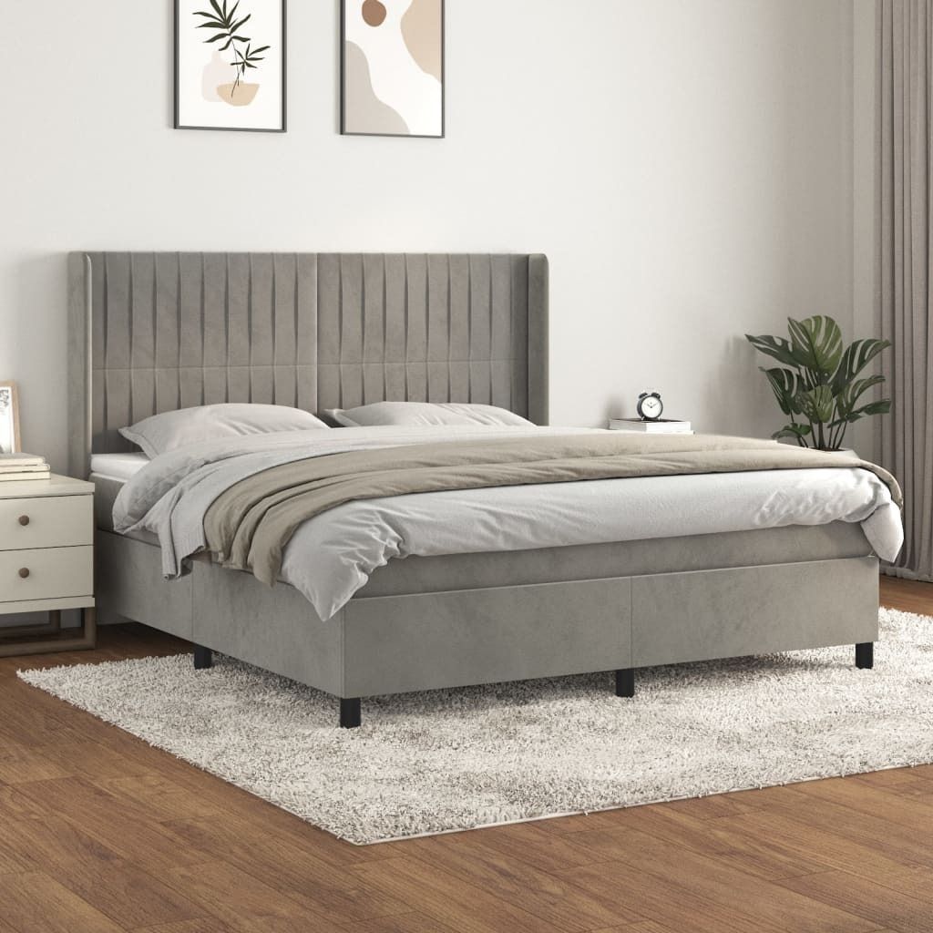 The Living Store Boxspringbett mit Matratze Hellgrau 180x200 cm Samt