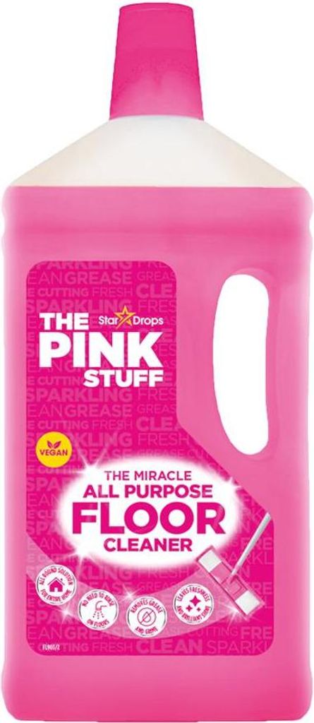 A bottle of pink floor cleaner.