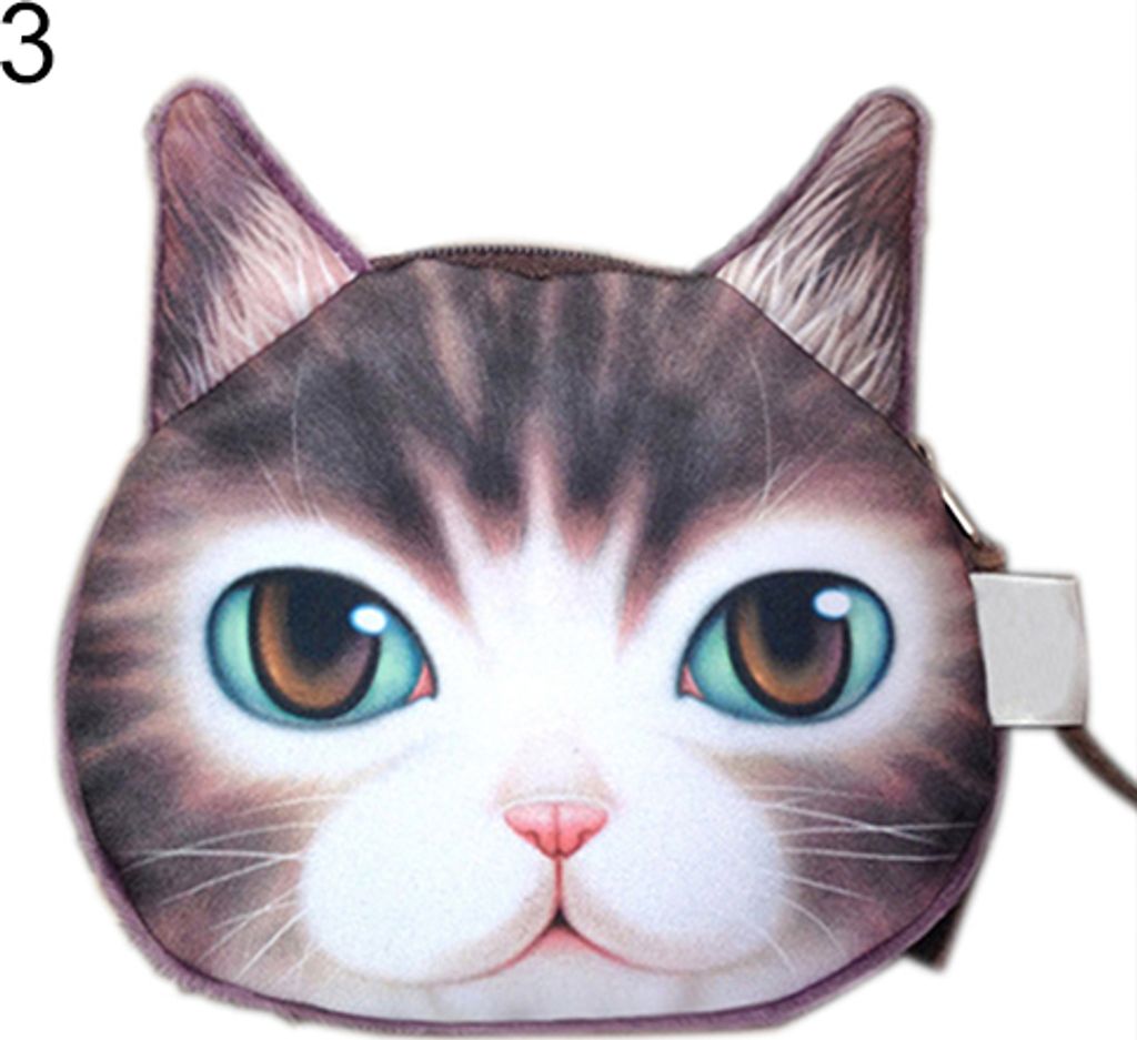 Lustige Katze Gesicht Kopf Druck Mini Münztasche Brieftasche Geldbörse Reißverschlusstasche Kinder Geschenk Lila