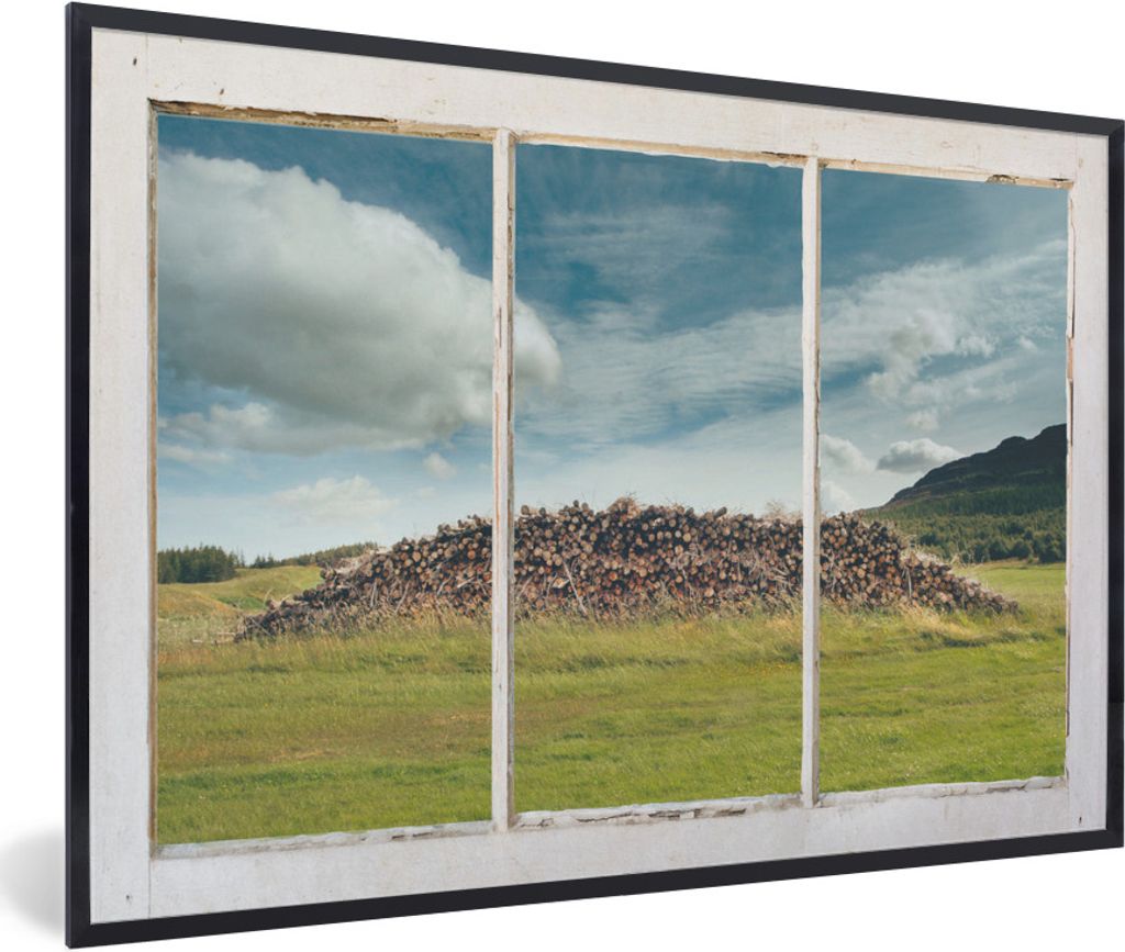 MuchoWow MuchoWow Gerahmtes Poster Durchblick - Baumstämme - Wolken 60x40 cm - Poster mit zchwarzem Bilderrahmen - Printing - Wanddeko Schlafz...